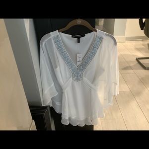 White crepe sheer with lining kimono style sleeve